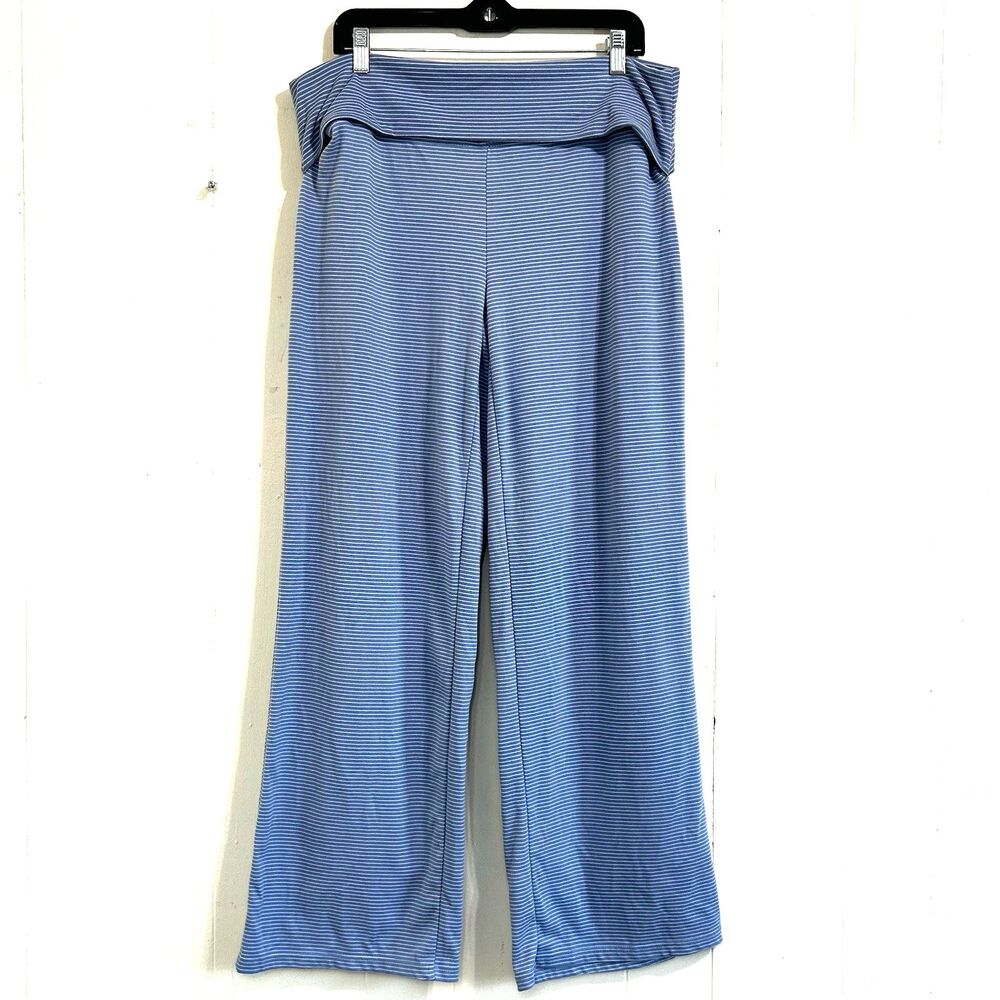 Blue Riot Light Blue White Striped Wide-leg Lounge Pants Size XL Yoga Pilates